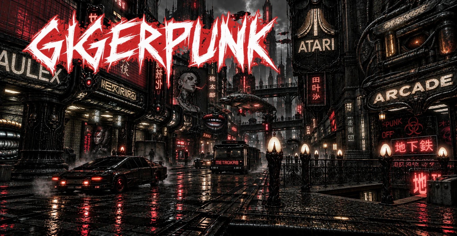 Gigerpunk title over the city street